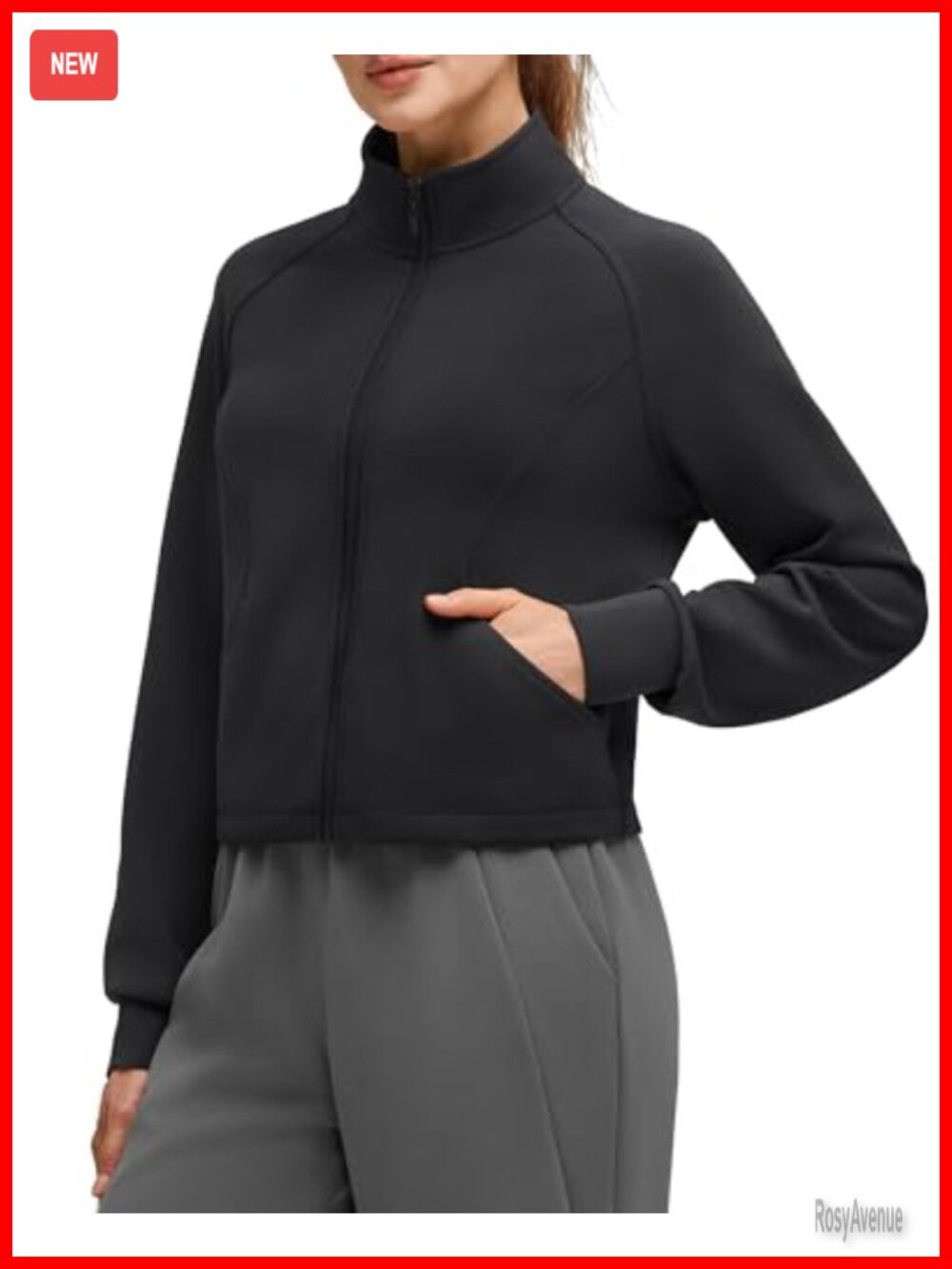 Mock Neck Zip Jacket Sweatshirt with Pockets Four-Way Stretch